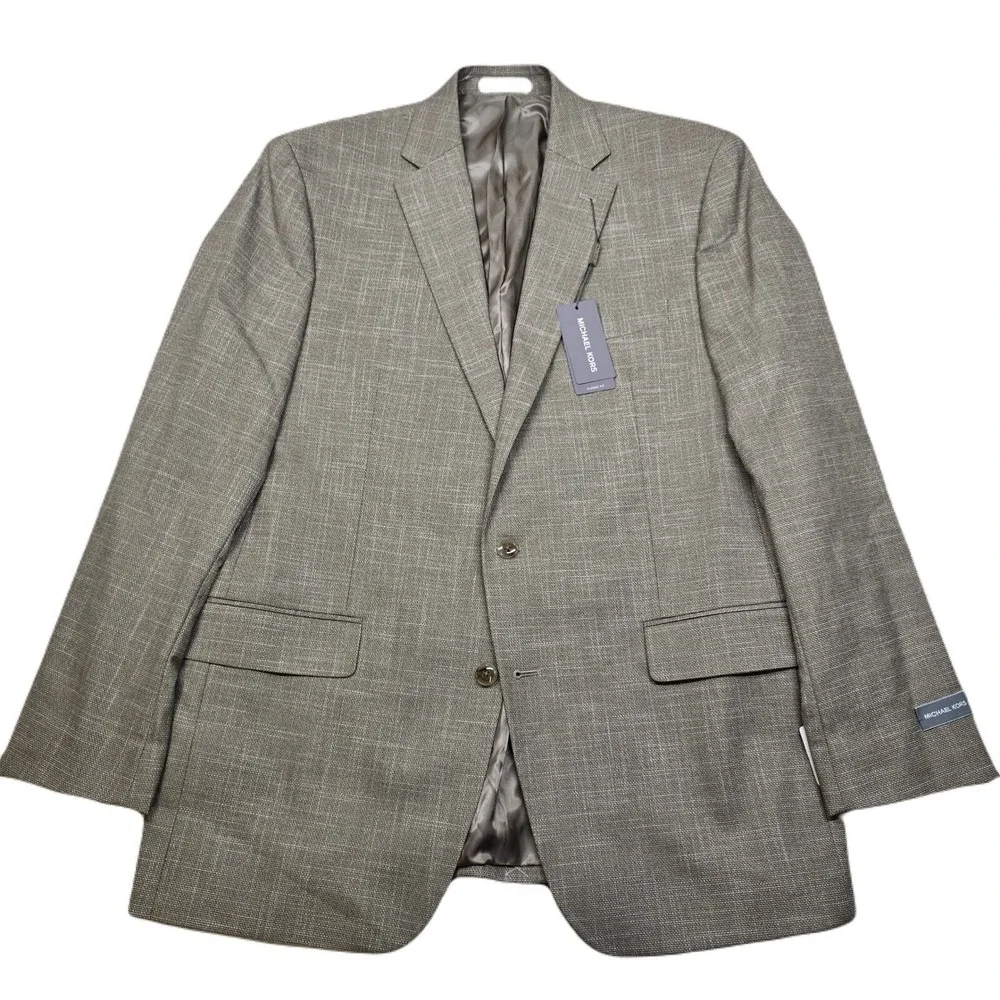 Michael Kors Kent Sport Coat‎ Mens 44L 44 Tan Windowpane Stretch $295